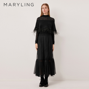 MARYLING玛俪琳2025冬季新品流苏斗篷式假两件针织衫A1FHW03550