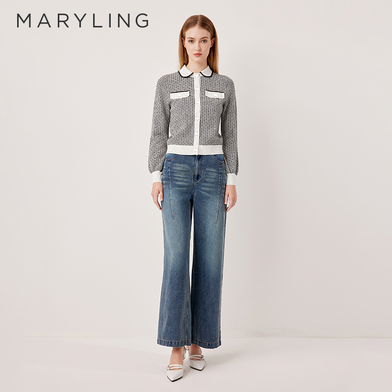 MARYLING黑白灰格百搭针织开衫