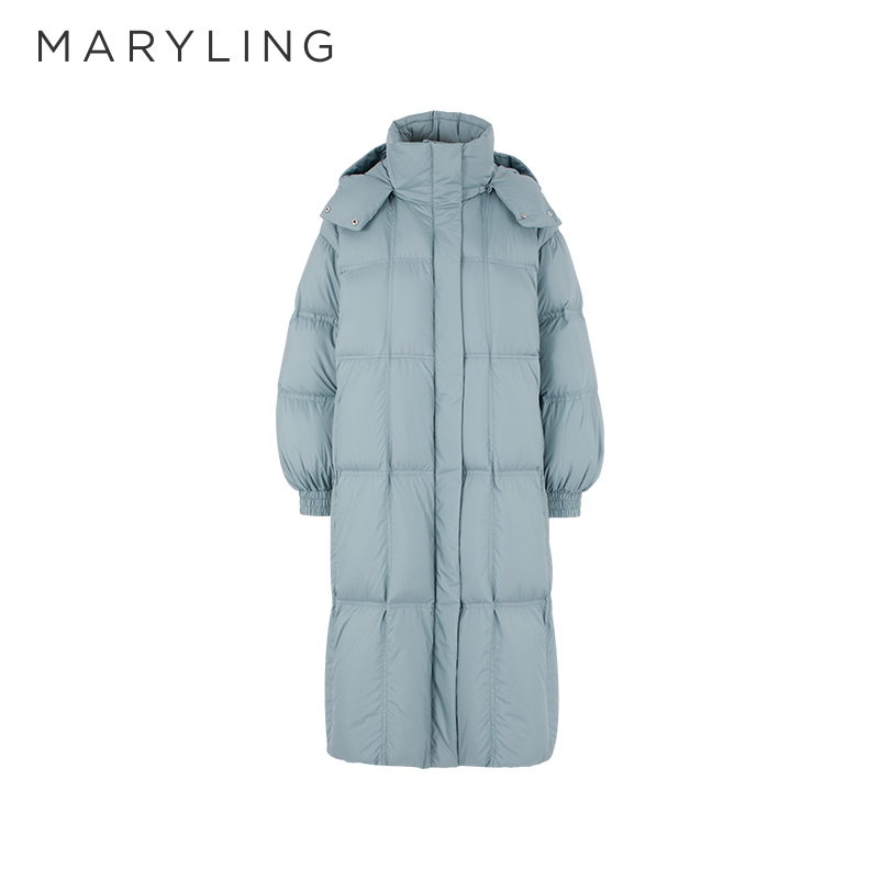 MARYLING长款雾霾蓝H廓形羽绒服