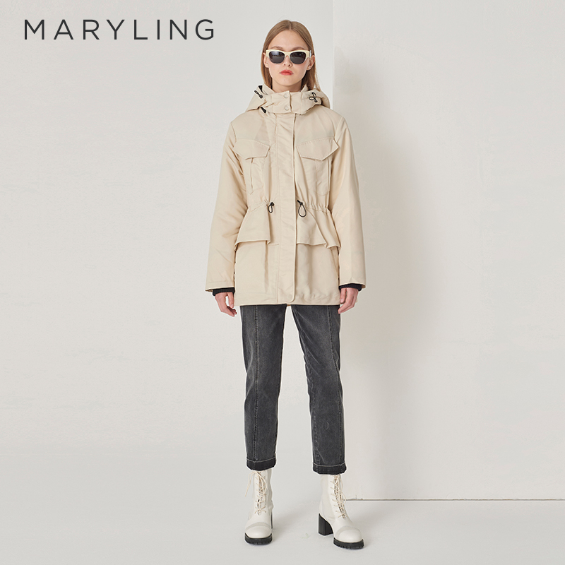 MARYLING撞色连帽抽绳羽绒服
