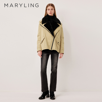 MARYLING玛俪琳2025冬季新品大翻领斜拉链设计夹克外套A1FHW14490