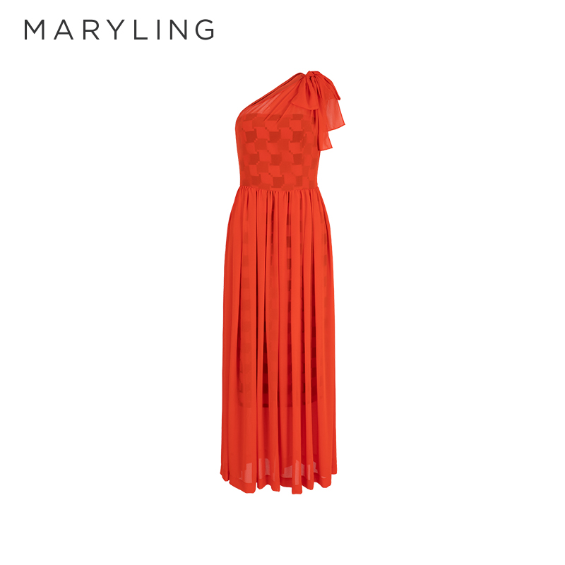 MARYLING单肩绑带蝴蝶结连衣裙