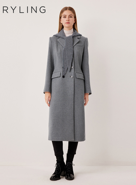 MARYLING玛俪琳2025冬季新品简约高级灰翻领长款大衣A1FHW93110