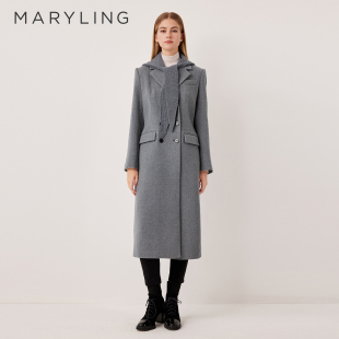 大衣A1FHW93110 简约高级灰翻领长款 MARYLING玛俪琳2025冬季 新品