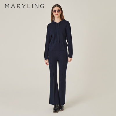 MARYLING深蓝色微喇针织裤