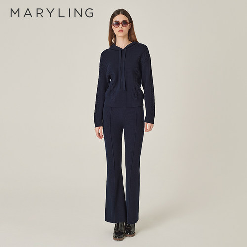 MARYLING深蓝色微喇针织裤