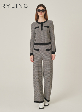 MARYLING玛俪琳冬季新品黑白仿花呢针织阔腿裤A1EHW02300