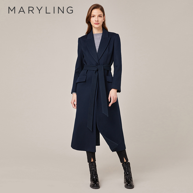 maryling玛俪琳深蓝色羊绒大衣