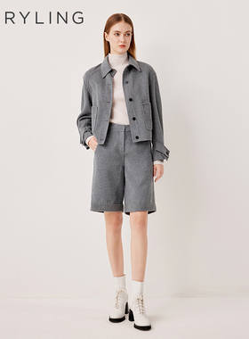 MARYLING玛俪琳2025秋季新品灰色极简无腰头设计短裤A1FGW58040