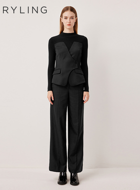 MARYLING玛俪琳2025秋季新品黑色半高领西装式抹胸上衣A1FGW26180