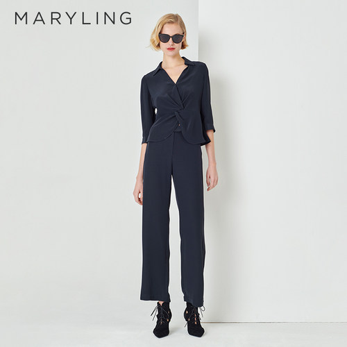 MARYLING深蓝V型衬衣领上衣