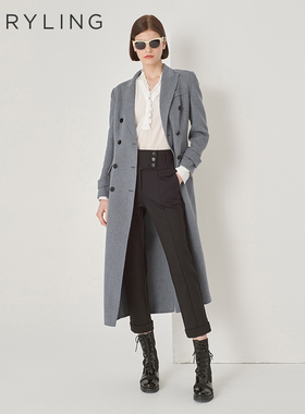 MARYLING玛俪琳秋季新品灰色西装领双面呢长款大衣A1DGW93150