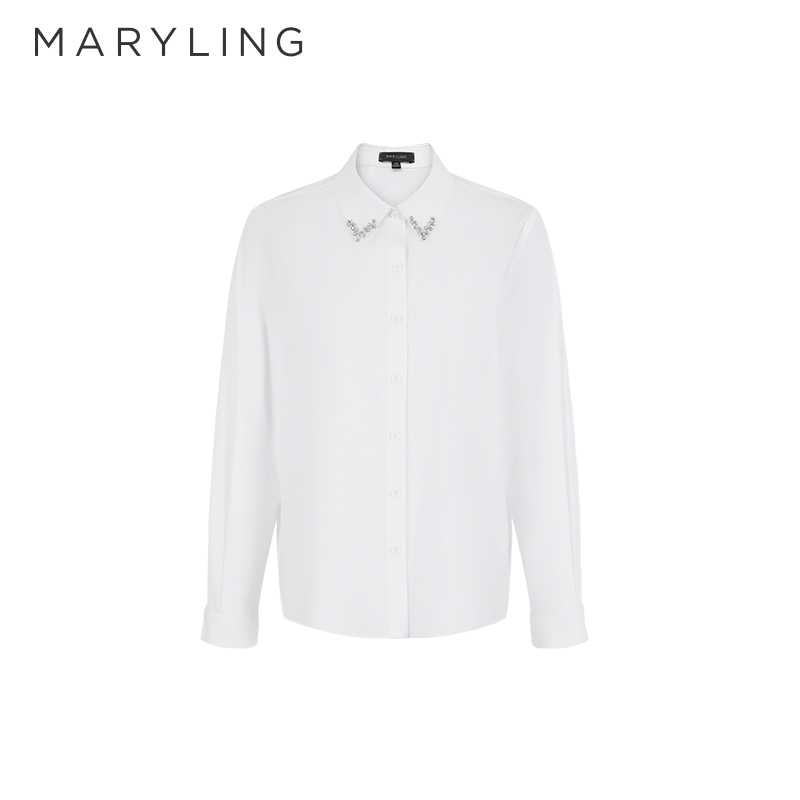 MARYLING玛俪琳2025秋冬新品重工钉珠领经典百搭白衬衫A1FHW20460