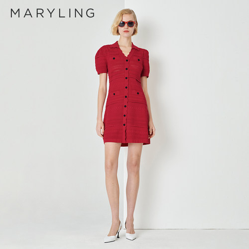 MARYLINGV型小翻领针织连衣裙