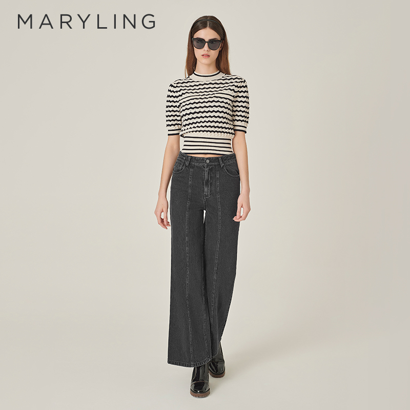 MARYLING直筒微喇牛仔裤