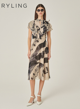 【水墨冰川】MARYLING玛俪琳夏季新品印花茶歇连衣裙A1EFW61540