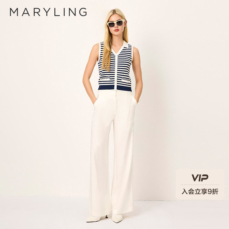 MARYLING玛俪琳2025夏季新品蓝白条纹翻领针织背心A1F