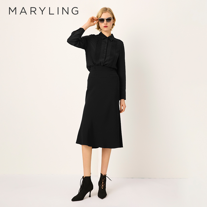 MARYLING黑色真丝衬衫
