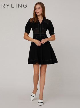 MARYLING玛俪琳夏季黑色明线拼接撞色连衣裙A1CCW62590