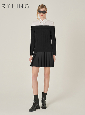 MARYLING玛俪琳秋新品黑白衬衣式针梭配短款连衣裙A1EGW62030