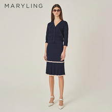 MARYLING玛俪琳初秋新品蓝白撞色木耳边针织半身裙A1EFW05510