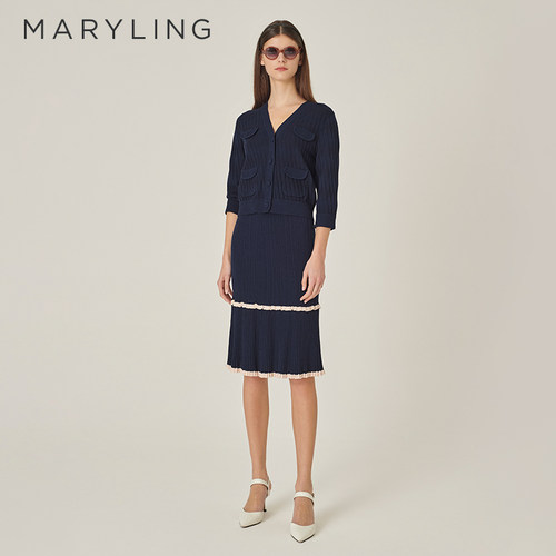 MARYLING蓝白撞色针织半身裙