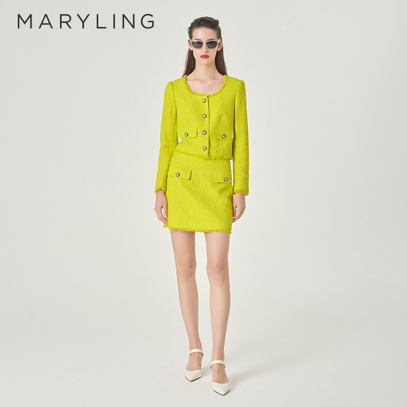 MARYLING玛俪琳芭蕾西装初春新品圆领流苏粗花呢短外套A1EAW14030