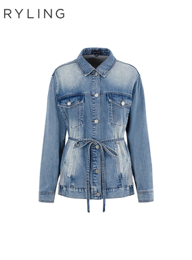MARYLING玛俪琳2026春夏新品复古磨白水洗蓝牛仔外套A1GAW14260