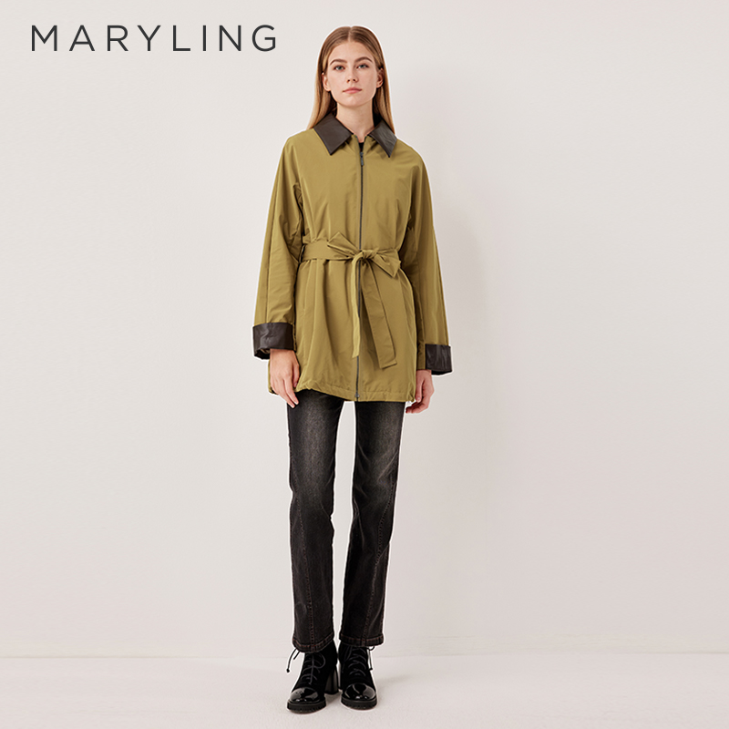 MARYLING玛俪琳2025秋季新品沙驼色休闲宽松系带外套A1FGW93380