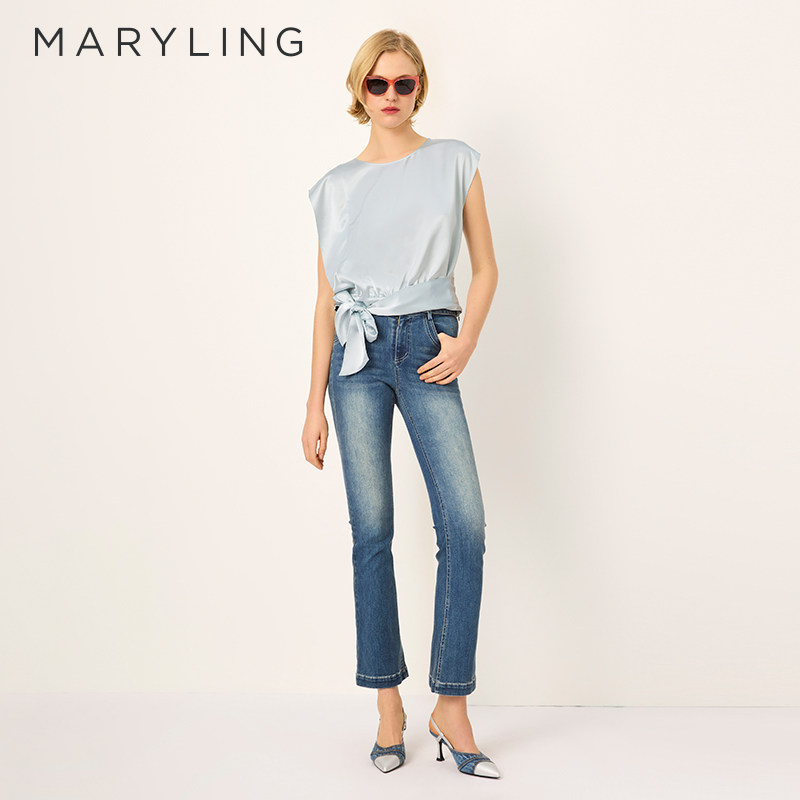 MARYLING圆领无袖绑带上衣图片