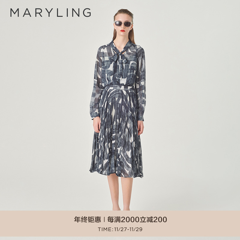 MARYLING黑白笔触画印花上衣