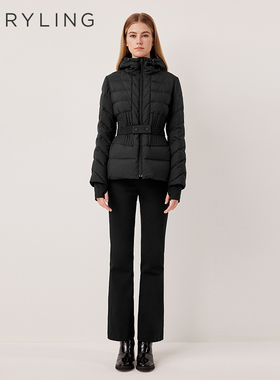 MARYLING玛俪琳2025冬季新品连帽拼接设计感收腰羽绒服A1FHW96150