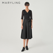 MARYLING玛俪琳夏季 黑色提花V领上衣A1ECW28210 新品