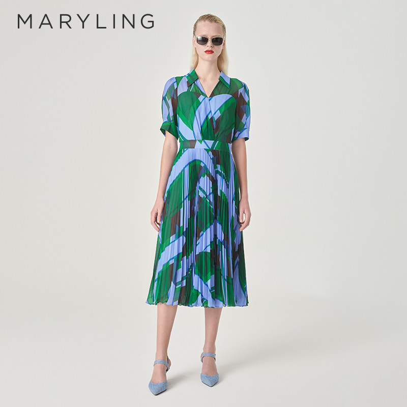 【变奏菱格】MARYLING玛俪琳24夏新品V领衬衫领连衣裙A1