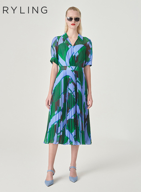 【变奏菱格】MARYLING玛俪琳24夏新品V领衬衫领连衣裙A1ECW64600