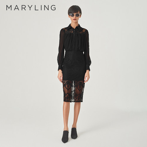 MARYLING黑色蕾丝半身裙