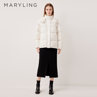 MARYLING玛俪琳2025冬季新品舒适温暖立领连帽羽绒服A1FHW98100