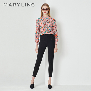 MARYLING玛俪琳春秋黑色弹力小脚裤 A1DAW51090 瘦腿铅笔长裤