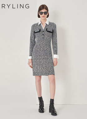 MARYLING玛俪琳秋季新品灰白色衬衫领针织连衣裙A1DGW04740