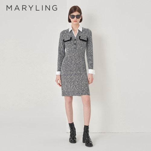 MARYLING小翻领针织连衣裙