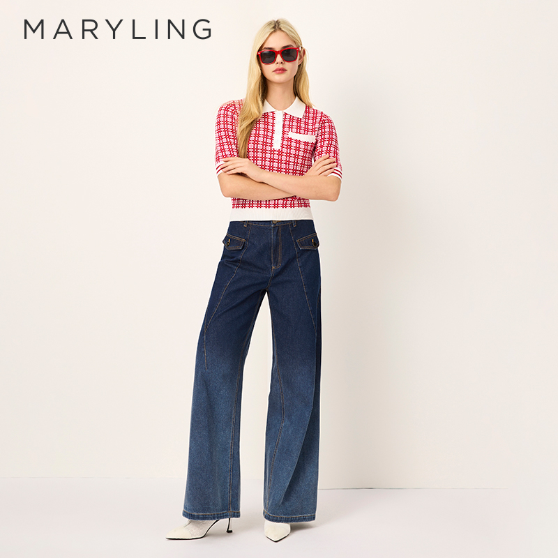 MARYLING格纹翻领针织衫