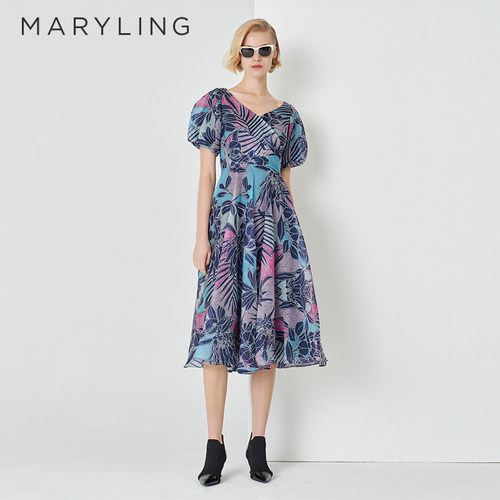 MARYLINGV领泡泡袖连衣裙