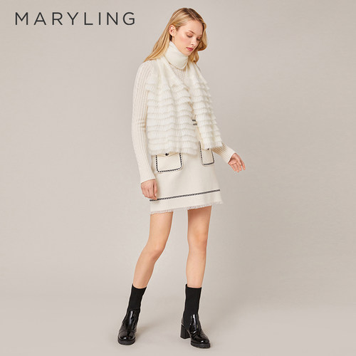 MARYLING冬季纯色层叠荷叶边围巾