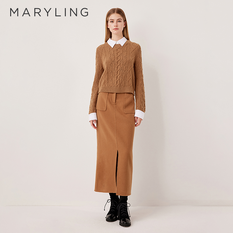 MARYLING针梭立体绞花针织套头衫