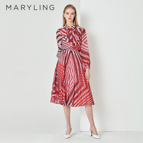 MARYLING荷叶边蝴蝶结条纹衬衣