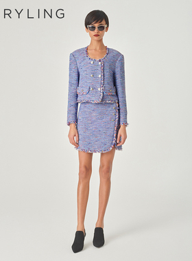 MARYLING玛俪琳初春新品香芋紫粗花呢流苏短外套A1EAW14130