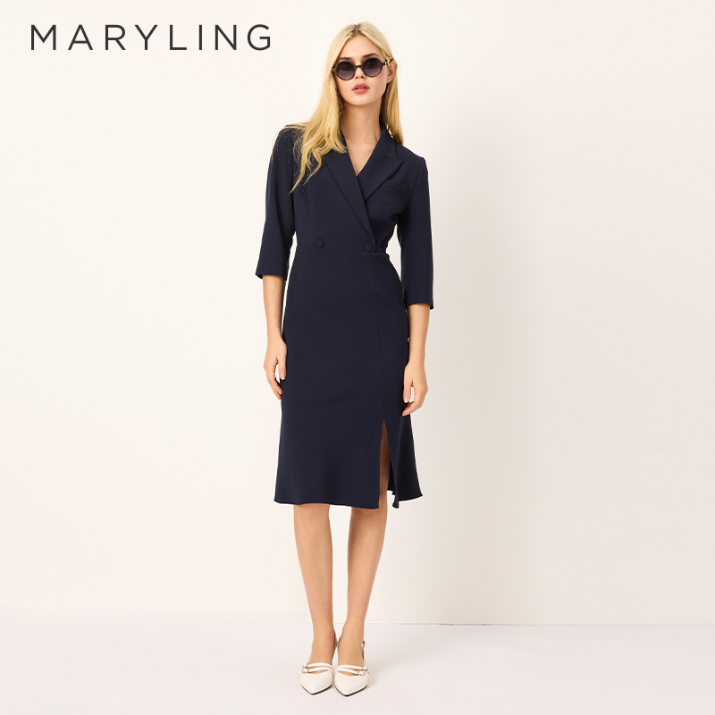 MARYLING翻驳领西装领鱼尾连衣裙