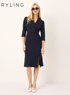 MARYLING玛俪琳2025春季新品翻驳领西装领鱼尾连衣裙A1FBW61370