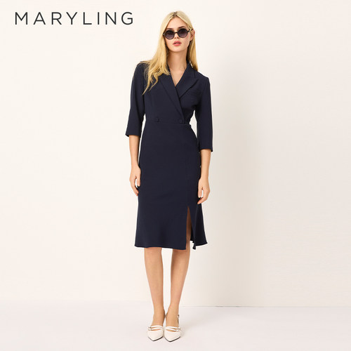 MARYLING翻驳领西装领鱼尾连衣裙
