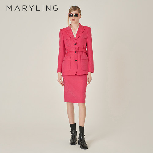 MARYLING红色人字纹半裙
